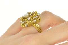 18K Yellow Gold 1950's Diamond Petal Diamond Cluster Cocktail Ring