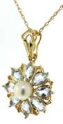 Favorite Pearl & Aquamarine Flower Pendant on Chain