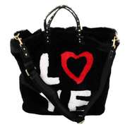 DOLCE & GABBANA Black LOVE Inlays Handbag Sling Shoulder Borse Fur Bag