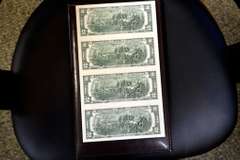 Uncut Sheet of 4 Two dollar bills A series 2003