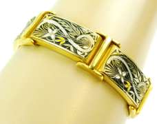 Vintage Spanish Damascene Panel Link Bracelet