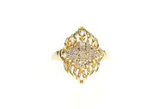 14K Yellow Gold Ornate Diamond Cluster Scalloped Statement Ring