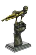 Naked Female Sitting on a Fist Bronze Sculpture