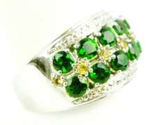 Wide Chrome Diopside & Sapphire Sterling Ring, Size 10