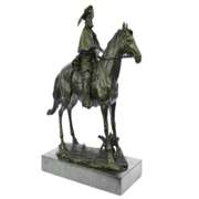 Tribute Hot Cast Cowboy With Riffle on Horse Bronze Sculpture