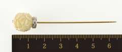 14K Yellow Gold Art Deco Carved Flower Diamond Accent Stick Pin