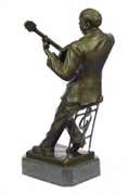 Art Deco Large Black American Music Musician Guitar Player Jazz Bronze Statue