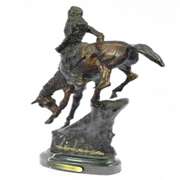Native Indian Chief Riding Horse on a Rock Bronze Sculpture