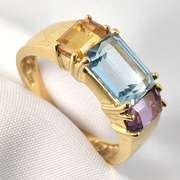 Colorful Blue Topaz, Amethyst & Citrine Ring
