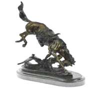 Fallen Man From Horse Bronze Sculpture on Marble Base Statue
