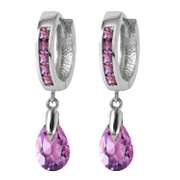  White Gold Huggie Earrings Dangling Amethyst