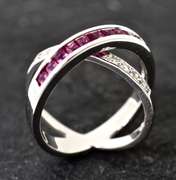 Architectural 18K Ruby & Diamond Bypass Ring