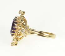 14K Yellow Gold Pear Amethyst Diamond Cocktail Statement Ring