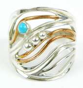 2-Tone Sterling Turquoise Wide Ring, Size 10