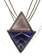 Sterling Silver 2 Triangle Mother of Pearl & Lapis Necklace