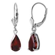 Solid White Gold Leverback Earrings Garnet