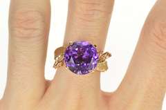 14K Yellow Gold 1960's Retro Amethyst Loop Bypass Cocktail Ring