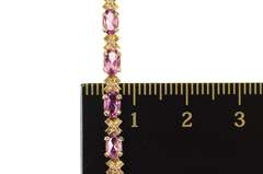 14K Yellow Gold Oval Pink Topaz X Link Tennis Bracelet