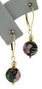 Beautiful 14kt YG Cloisonne Black Enameled Flower Earrings