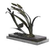 Bird Marshland Bronze Sculpture on Marble Base Statue