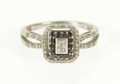 10K White Gold Black & White Diamond Halo Promise Engagement Ring