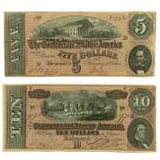 $ 5 & $10 Confederate Note Feb 17 1864 Series