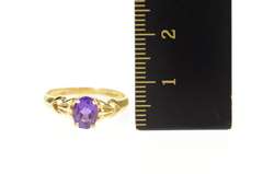 14K Yellow Gold Ornate Oval Amethyst Scalloped Detail Ring