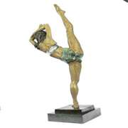 Gymnast Woman Bronze Statue on Marble Base
