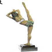 Gymnast Woman Bronze Statue on Marble Base