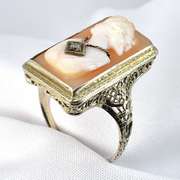 Popular Vintage WG Filigree Cameo Ring
