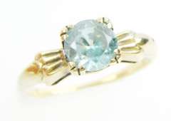 Vintage 10K Blue Zircon Solitaire Ring, Size 5