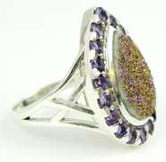 Sterling Druzy & Amethyst Ring, Size 11