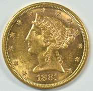 Fresh BU 1881 US $5 Liberty Gold Piece