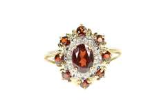 14K Yellow Gold Oval Garnet Diamond Accent Cocktail Ring