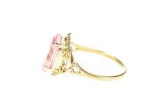 10K Yellow Gold Marquise Pink Cubic Zirconia Ornate Filigree Ring