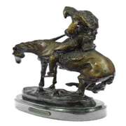 Indian Man with Spear on Horse Bronze Sculpture