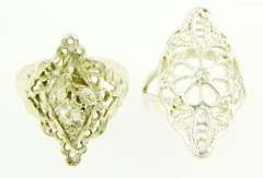 2 Vintage Sterling Silver Filigree Rings, Size 6