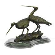 Two Wildlife Cranes Pond Bronze Sculpture