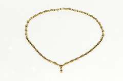 14K Yellow Gold Ruby Encrusted Curved Bar Link Chevron Necklace