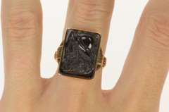 10K Yellow Gold Carved Soldier Black Onyx Cameo Statement Ring