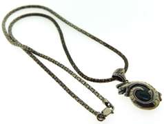 Vintage 925 sterling silver lizard wrap around malachite pendant with beautiful signed Italian chain