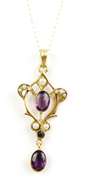 Antique 10K Amethyst & Seed Pearls Lavaliere