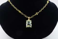 Rare Green Amethyst & Diamond Pendant Necklace in 18k