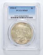 MS65 1934-S Peace Silver Dollar - Graded PCGS