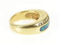 14K Yellow Gold Black Opal Inlay Diamond Inset Band Ring