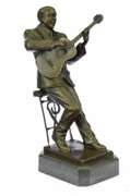 Art Deco Large Black American Music Musician Guitar Player Jazz Bronze Statue