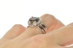 14K White Gold Oval Syn. Alexandrite Diamond Halo Engagement Ring