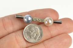 10K White Gold Art Deco Two Tone Pearl Diamond Bar Pin/Brooch