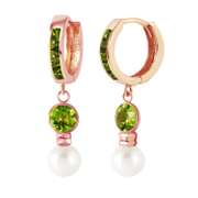 Rose Gold Huggie Earrings Pearl Peridot