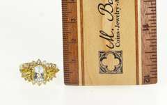 14K Yellow Gold Ornate Tri Colored Cubic Zirconia Oval Cocktail Ring